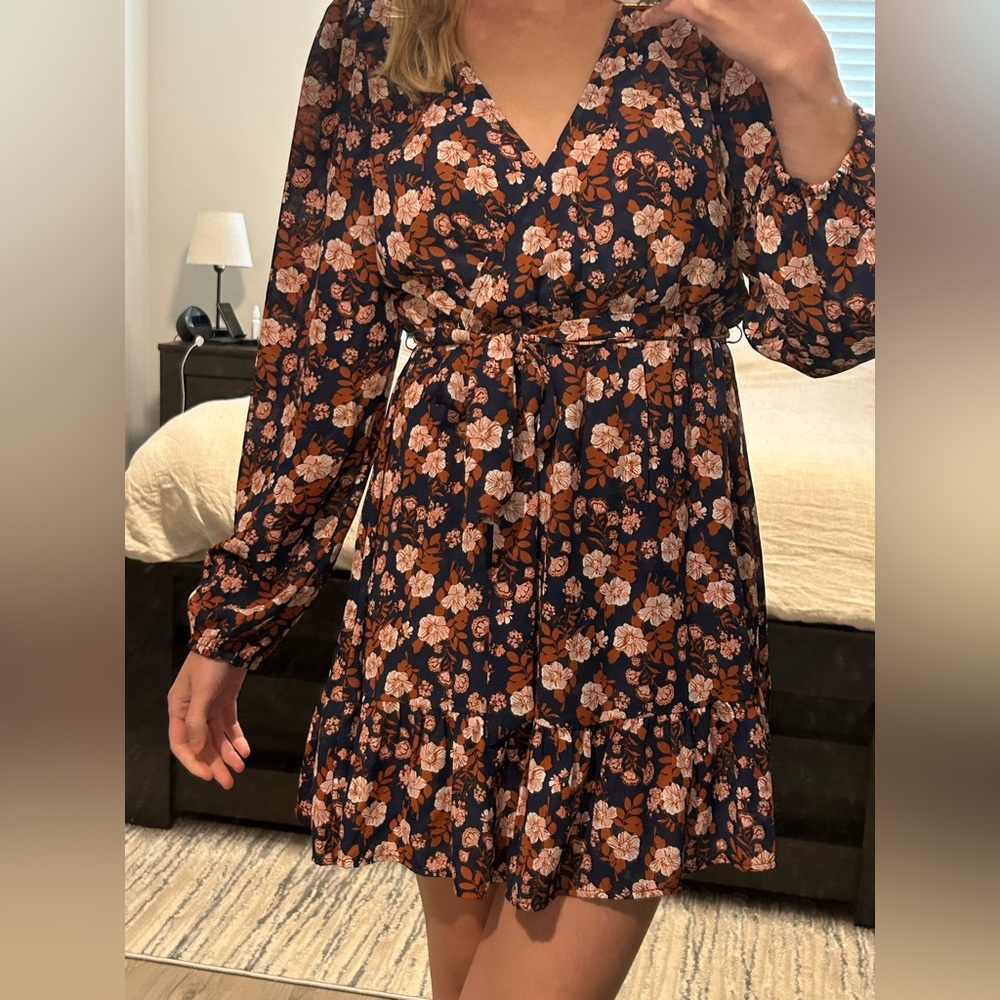 Francesca’s Floral Long Sleeve Dress with Tie Waist